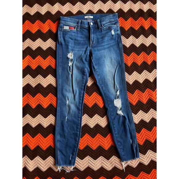 Tommy Hilfiger Ripped Dark Wash Raw Hem Skinny Legging Jeans sz 4 - Picture 1 of 9